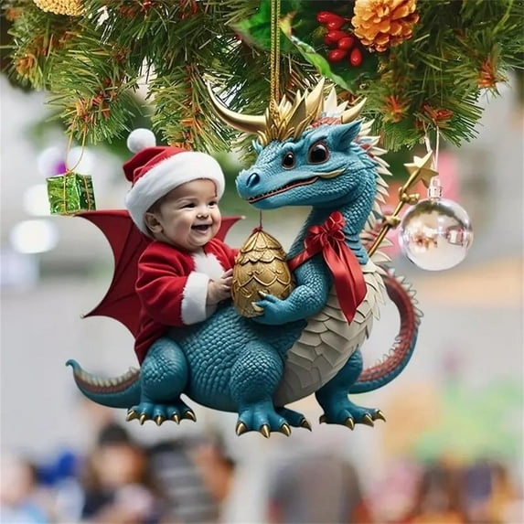 OAVQHLG3B Dragon Christmas Tree Hanging Ornament, Acrylic Christmas Hanging Ornament Holiday Festive Decoration Ornament Car Window Pendant Decor