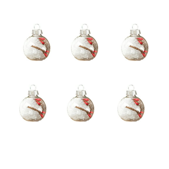 OAVQHLG3B 6Pcs Clear Christmas Ornaments Ball Plastic Xmas Tree Decorations Hanging Ornaments Ball Baubles Filled with Artificial Snow Red Berry Pine Needle for Christmas Trees Party Decor