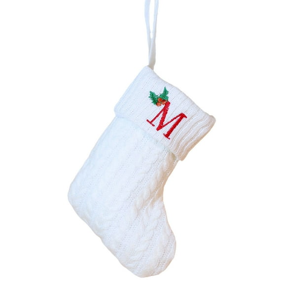 OAVQHLG3B 7.9 Inches Mini Christmas Stocking, White Initial Alphabet Embroidered Lettetr Christmas Decor Stocking, Personalized Knit Mini Xmas Stocking for Family Holiday Xmas Tree Decor