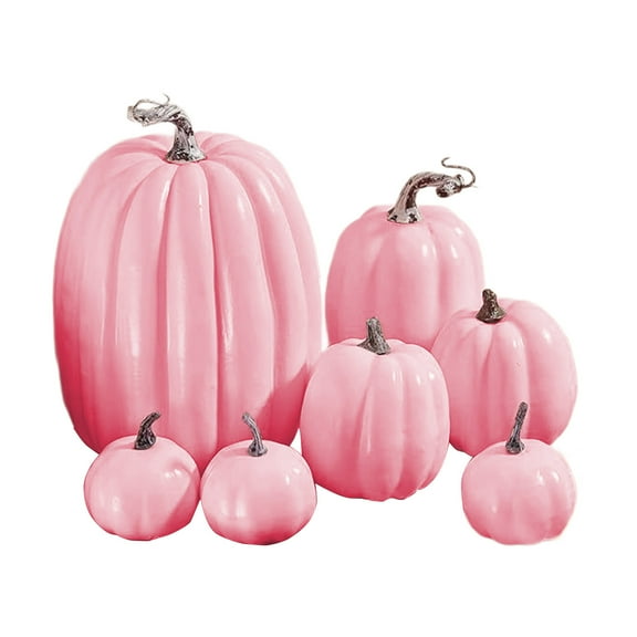 OAVQHLG3B 7Pcs Artificial Pumpkins Fall Decoration Assorted Faux Pumpkin Cute Plastic Pumpkins for Home Outside Halloween Decorating