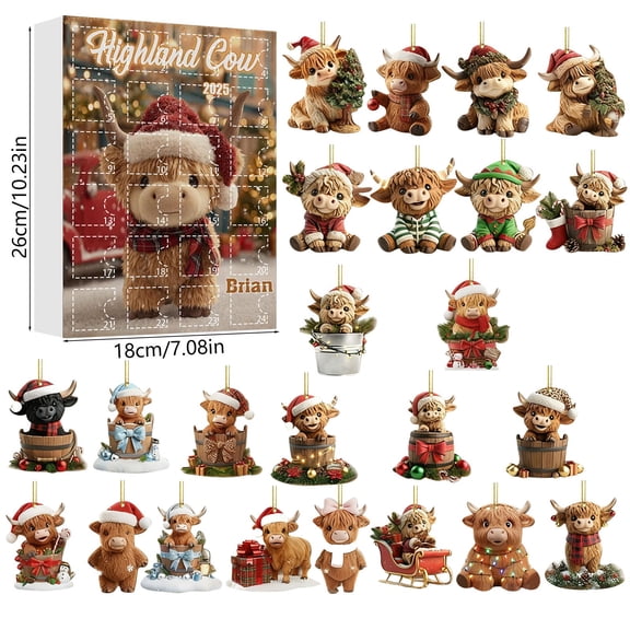 OAVQHLG3B Advent Calendar, Countdown Decor - 2025 Highlands Cow Theme for Holiday Surprises, Home Display