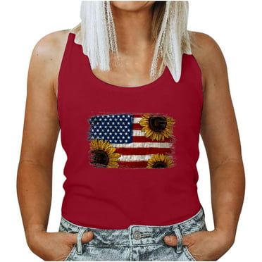 OAVQHLG3B American Flag T-Shirt for Women Summer Casual Print 4th of ...