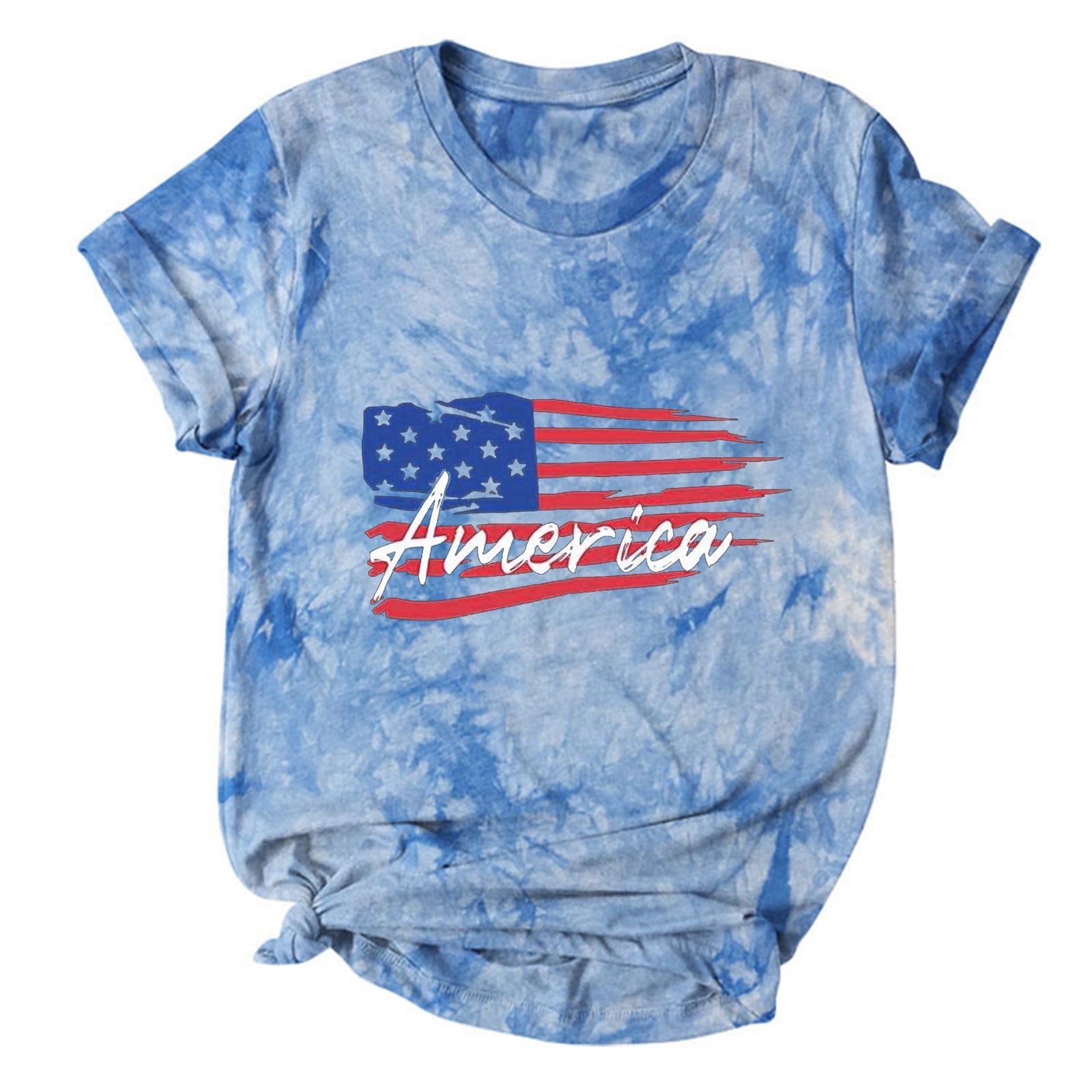 Women's American Flag Raglan T-Shirt - 4th Of July Patriotic Short Sleeve Top (Small, USA Print)