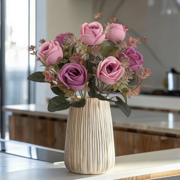 OAVQHLG3B Artificial Rose Bud Silk Flowers Bush 11.8" Long Artificial Flower Bush for Wedding Decor Home Decoration Faux Roses Decor- Fake Red Rose with Stem