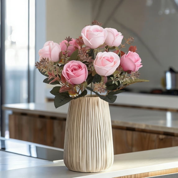 OAVQHLG3B Artificial Rose Bud Silk Flowers Bush 11.8" Long Artificial Flower Bush for Wedding Decor Home Decoration Faux Roses Decor- Fake Red Rose with Stem