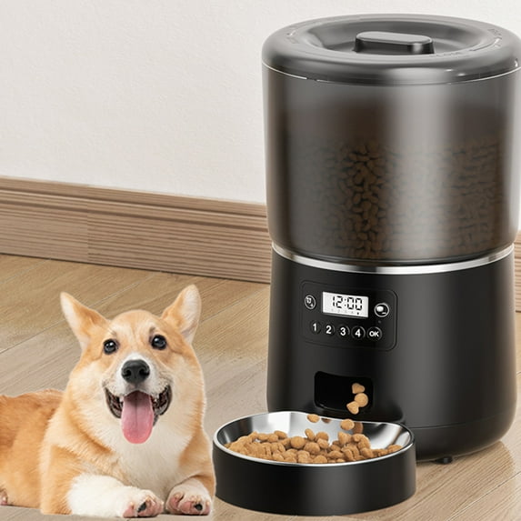 OAVQHLG3B Automatic Cat Feeder, Timed Cat Feeder With Adjustabled Feeding Schedule, Cat Dry Food Dispenser, Pet Feeders, 1-4 Meals Per Day, Dual-Power-Supply