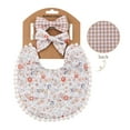 thumbnail image 1 of OAVQHLG3B Baby Girls Plaid Print Bibs Set Cute Linen Cotton Double Sided Saliva Headband Set 1 Bib Wipe 2 Bow Tiara, 1 of 3
