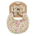 thumbnail image 1 of OAVQHLG3B Baby Girls Plaid Print Bibs Set Cute Linen Cotton Double Sided Saliva Headband Set 1 Bib Wipe 2 Bow Tiara, 1 of 2