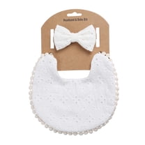 OAVQHLG3B Baby Girls Plaid Print Bibs Set Cute Linen Cotton Double Sided Saliva Headband Set 1 Bib Wipe 2 Bow Tiara