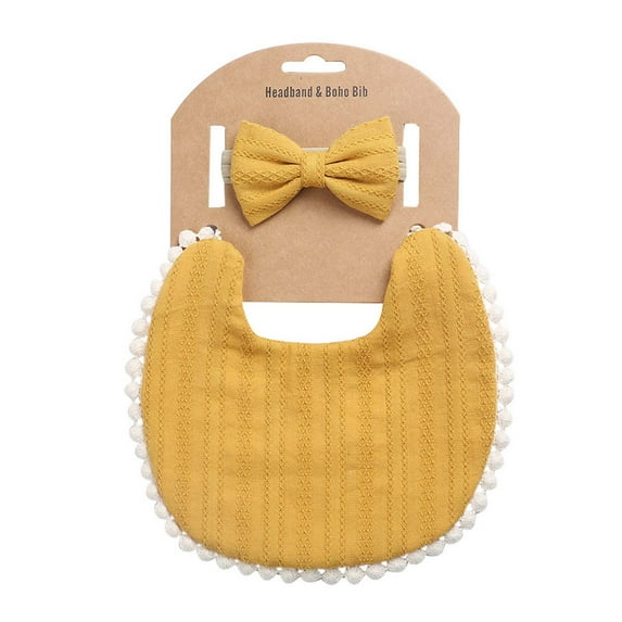 OAVQHLG3B Baby Girls Plaid Print Bibs Set Cute Linen Cotton Double Sided Saliva Headband Set 1 Bib Wipe 2 Bow Tiara