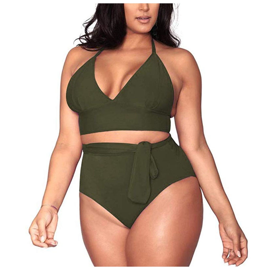 OYOANGLE Women's Plus Size 2 Piece Swimsuit Solid Bandeau Bikini Set High  Waist Tummy Control Bathing Suit : : Clothing, Shoes & Accessories