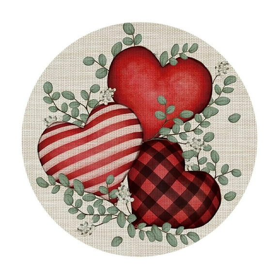 OAVQHLG3B Buffalo Plaid Hearts Gnomes Love Round Valentine Placemats, 14 Inch Anniversary Wedding Round Table Mats for Dining Decoration
