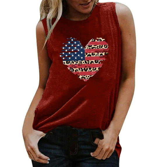 OAVQHLG3B Casual Summer Tank Top for Women 4th of July Outfits for Women O-Neck Sleeveless American Flag Flag Print Tank Tops Shirts