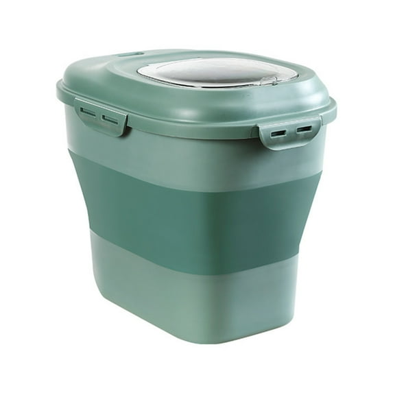 OAVQHLG3B Cereal Rice Food Storage Containers, Collapsible Dispenser Bin With Rolling Wheel Airtight Locking Lid, Dog Pet Cat Flour Plastic Leakproof Kitchen Pantry Hold