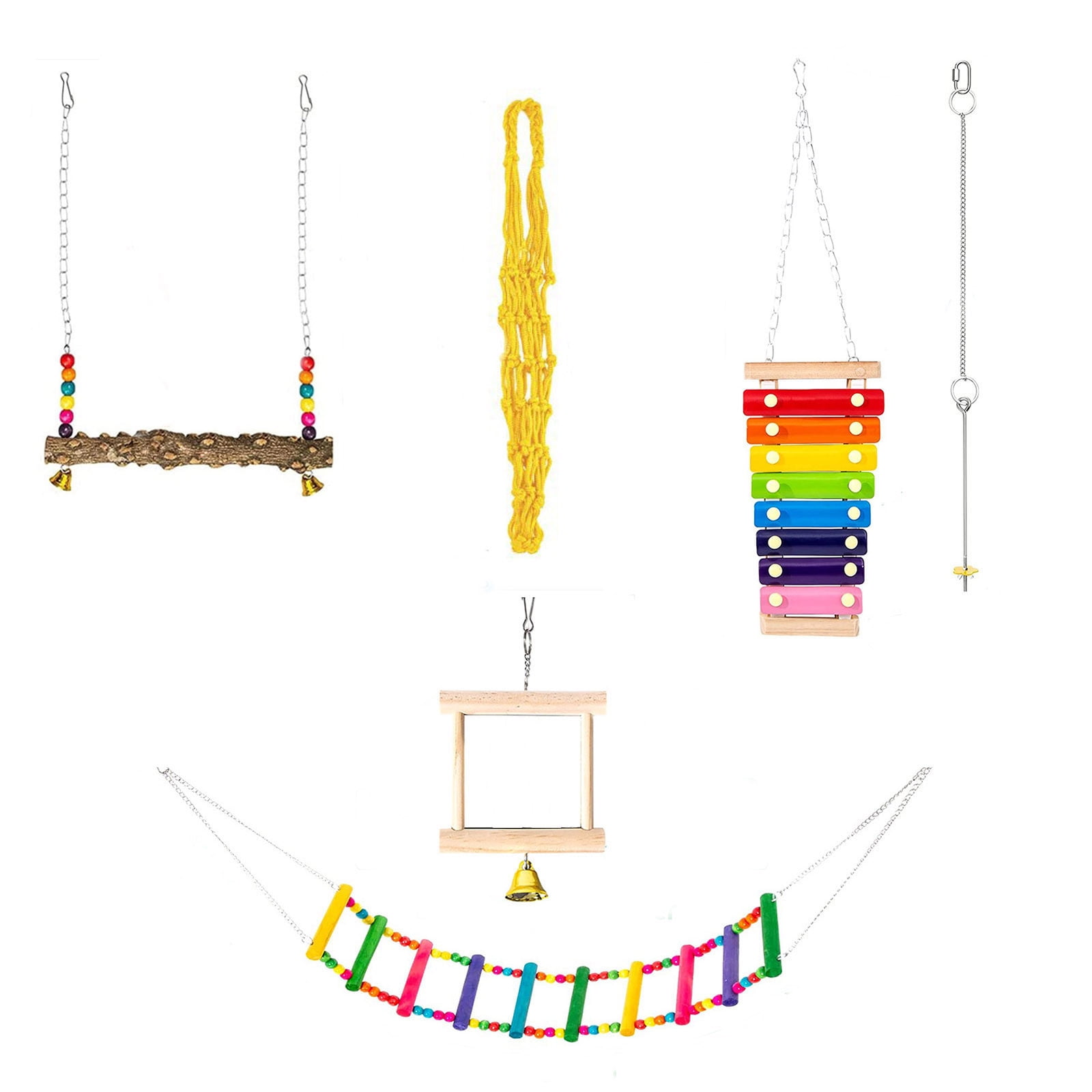 OAVQHLG3B Chicken Toys For Coop Accessories 6PCS, Chicken Ladder Roosts, Chicken Xylophone Chicken Mirror With Bells Vegetable Hanging Chicken