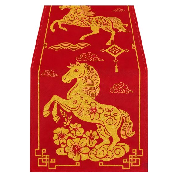 OAVQHLG3B Chinese New Year Table Runner 2026, 13x47 Inch Lunar New Year of The Horse Decorations Spring Festival Kitchen Dining Table Decor for Holiday Party, Indoor Outdoor Home Decorations