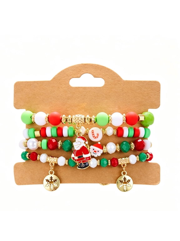 Christmas Bracelets for Women, Snowflake Santa Claus Christmas Tree Festive Beaded Bracelets Stackable Stretch Friendship Bracelets