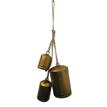 OAVQHLG3B Christmas Decorations Brass Cow Shabby Chic Country Style Rustic Metal Hanging Giant Cow Bells Decor Christmas Decorative Cow Bells on Jute Rope