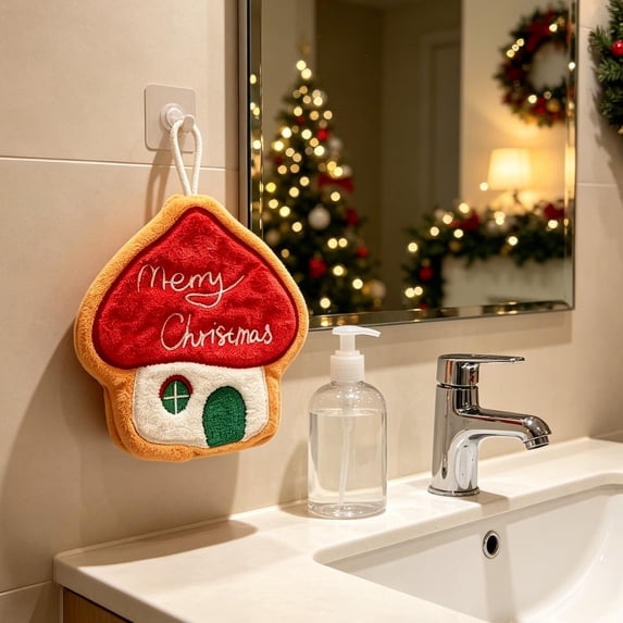 OAVQHLG3B Christmas Hand Towels with Hanging Loop Soft Santa Dishtowels Xmas Hanging Washcloths Christmas Holiday Bathroom Kitchen Dish Towels Set for Drying Cleaning Cooking