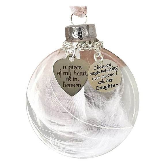 OAVQHLG3B Christmas Memorial Ornament Feather Ball Christmas Decorations Angel Feathers Ball A Piece Of My Heart Is In Heavens Memorial