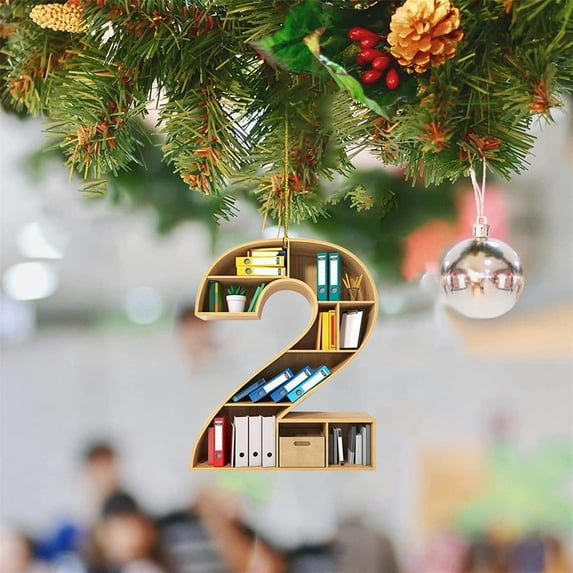 OAVQHLG3B Christmas Number Letter Shaped Book Ornament, Book Lovers Librarian Ornament, Gift for Her Librarian Book Ornament, Lover Bookworm Acrylic Ornament,Book Lover Gift