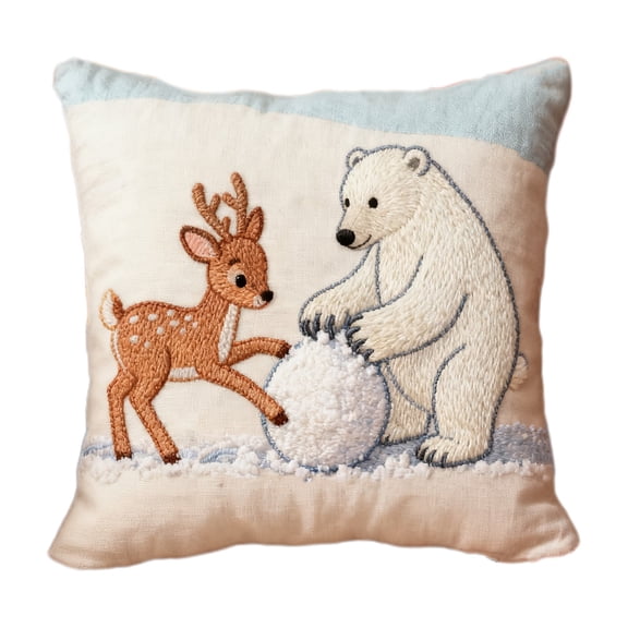 OAVQHLG3B Christmas Pillow Cover 17.7x17.7 inch Holiday Rabbits Bunnies Ornament Throw Pillows Xmas Farmhouse Decor Holiday Outdoor Cushion Cover Case for Couch Sofa