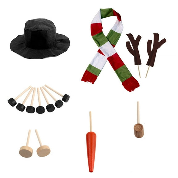 OAVQHLG3B Christmas Snowman Dress Suit Combination Wooden Button Pipe Hat Scarf, Small Size, Christmas Hat Or Black Hat Red Green White Scarf 15pcs