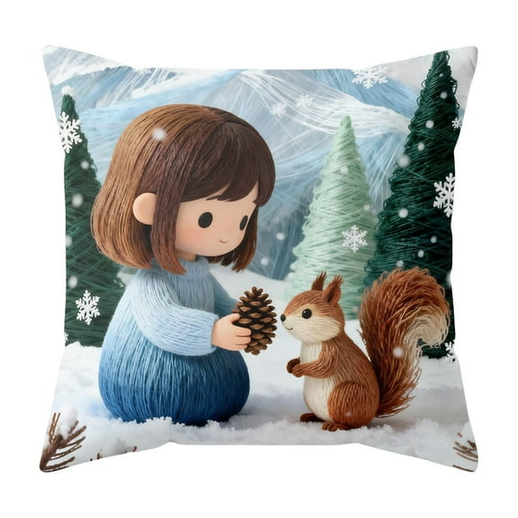 OAVQHLG3B Christmas Throw Pillow Covers 17.7x17.7 Inch, Festive Cushion Covers with Santa, Reindeer, Bunny, and Holiday Ornaments, Soft Short Plush Pillow Covers for Sofa, Couch or Bed