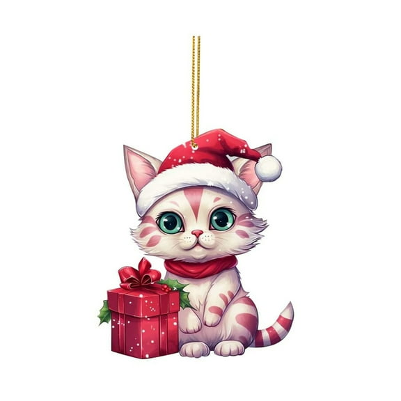 OAVQHLG3B Christmas Tree Cute Cats Hanging Ornament Set, Christmas Ornament Acrylic Christmas Pendant, Christmas Cats Kitty Hanging Decoration for Xmas Tree Holidays Party Car Home Decor