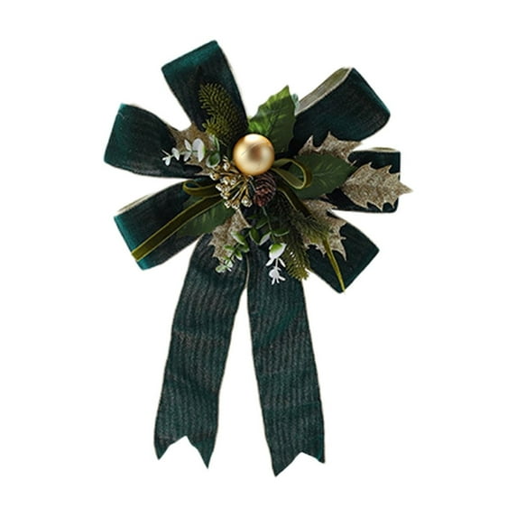 OAVQHLG3B Christmas Velvet Bow with Pine Cones Pine Needles Berries Xmas Dark Green Ribbon Bow Ornaments 13.7 x 15.7 Inch for Christmas Tree Wreath Garden Fireplace Crafts DIY Decor