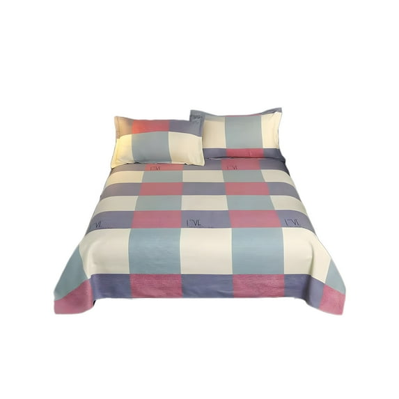 OAVQHLG3B Cotton Bed Sheets 3PC, Elegant Ivory, Light Gray, Navy & Denim Plaid, 3-Piece Minimalist Bedding Set with 2 Pillow Cases