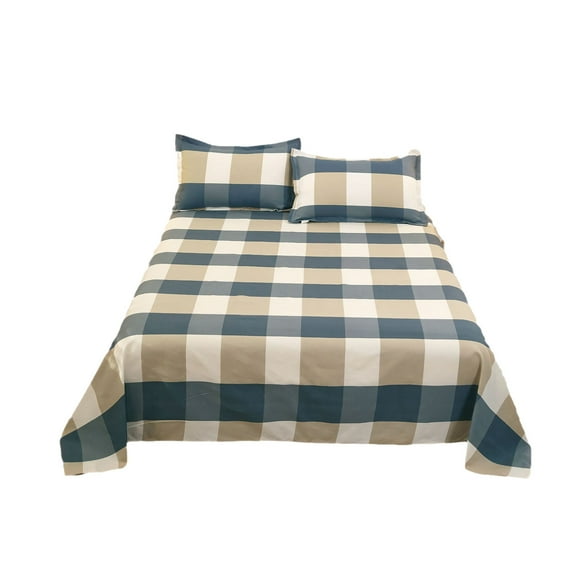 OAVQHLG3B Cotton Bed Sheets 3PC, Elegant Ivory, Light Gray, Navy & Denim Plaid, 3-Piece Minimalist Bedding Set with 2 Pillow Cases