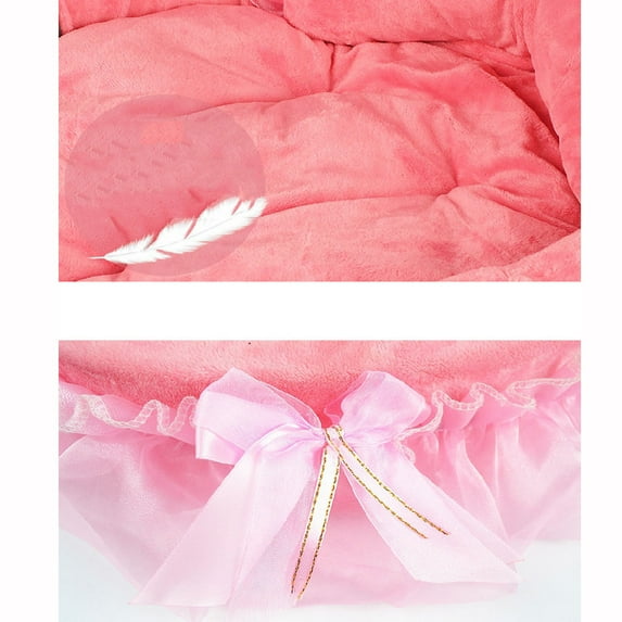 OAVQHLG3B Dog Bed Mat Prince ss Bows Lace Heart Elegant Lovely Bed Doghouse Pet Warm Bed Small Coral Fleece Lace Princess Cat Dog Durable Washable Sleeping Nest Mat Pad Kennel