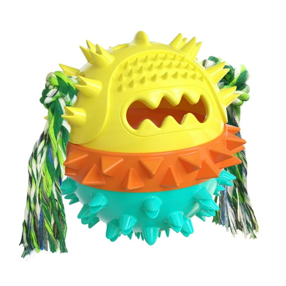 OAVQHLG3B Dog Toys for Aggressive Chewers, Molar Squeaky Bouncing Treat Ball Toy for Dogs, 4 in 1 Interactive Pet Toy with Bite Rope, Durable Dog Chew Toys for Puppy Small Medium Large Dogs