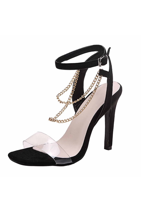 Dress Sandals for Women Sandals Women Beach Chain High Stoletto Heel Sandals Buckle Strap Sandals