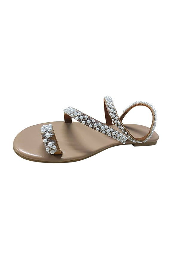 Dress Sandals for Women Women's Casual Vacation Outer Wear Rhinestone Set Toe Flat Beach Sandals