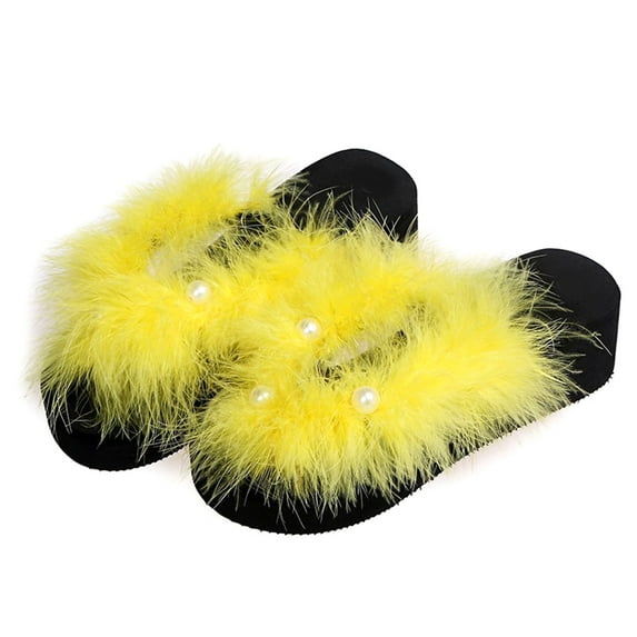 OAVQHLG3B Dress Sandals for Women Muffin Thick Bottom Plush Slippers Female Slope Heel Beach Herringbone Sandals Flip Flops