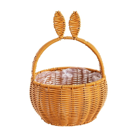OAVQHLG3B Easter Basket with Handle Bunny Easter Woven Picnic Basket for Kids with Cute Rabbit Ears Rattan Gift Wicker Woven Empty for Candy Storage Toy Girl Party Supplies
