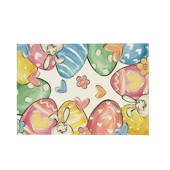 OAVQHLG3B Easter Decoration for Home Beautiful Happy Easter Placemats Spring Easter Place Mats Vintage Dining Table Decorations Bunny Chick Easter Holiday Table Mats For Kitchen Dining Decoration