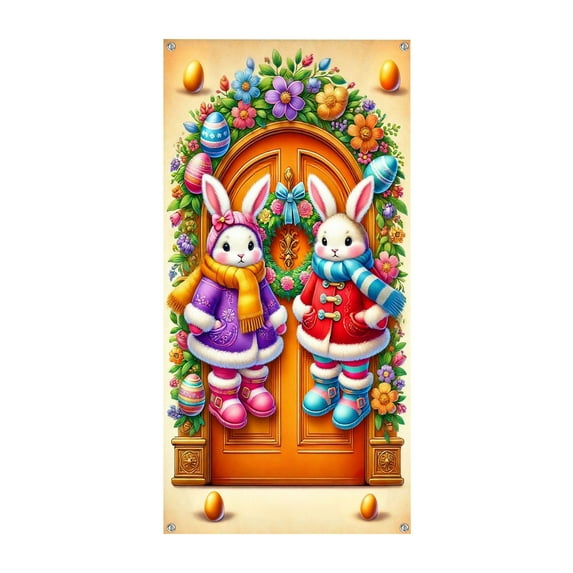 OAVQHLG3B Easter Decoration for Home Easter Decorations Bunny Door Cover Happy Easter Door Decorations Cute Bunny Door Covers Spring Backdrop Door Cover Party Outdoor Indoor Home Decor