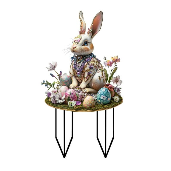OAVQHLG3B Easter Decoration for Home Easter Colored Eggs And Bunnies Inserted The Ground