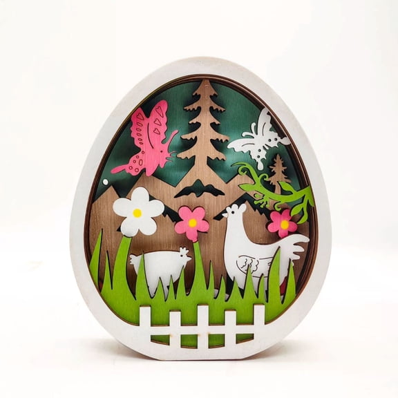 OAVQHLG3B Easter Egg Night Light LED Wooden Egg Lamp Holiday Decor Spring Butterflies Turkey Decorative Tabletop Ornament