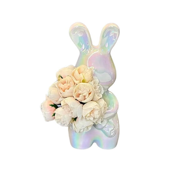 OAVQHLG3B Easter Rabbit Figure Flower Vase, Sculpted Hand-Painted Resin Figurine Statue, Inner Peace Home Decor House Warming Birthday Friendship Figurines Gifts