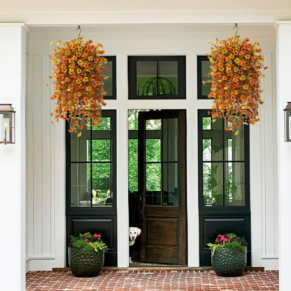 OAVQHLG3B Fall Artificial Fake Hanging Flowers Plants Basket for Outdoor Decoration,Faux Silk Daisy planters Look Real for Home Porch Patio Balcony Yard Autumn Decor