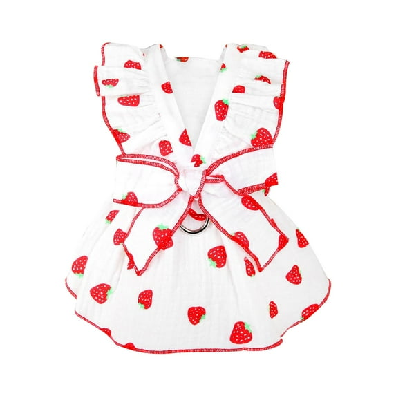 OAVQHLG3B Girl Dog Dresses, Strawberry Printed Bow Decoration Girl Puppy Clothes Summer Cute Cat Clothes Pet Kitten Dresses for Small Medium Large Dog and Cat