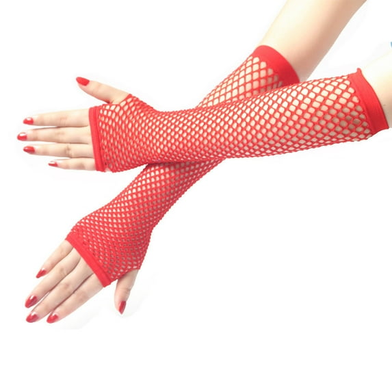 OAVQHLG3B Gloves Ladies Girls Neon Long Fingerless Fishnet Lace High Elasticity Gloves