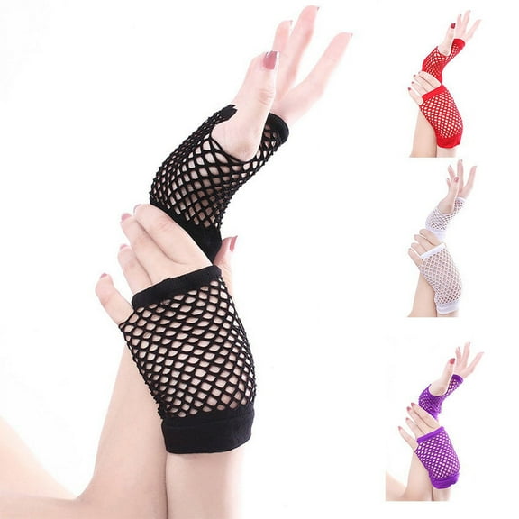 OAVQHLG3B Gloves Punk Goth Lady Disco Dance Costume Lace Fingerless Mesh Fishnet Gloves