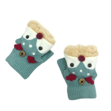 OAVQHLG3B Gloves Winter 3-7 Years Old Children Plus Velvet Thick Gloves Cartoon Flip Cover Fingerless Warm Gloves