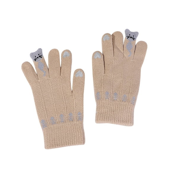 OAVQHLG3B Gloves Winter Women's Cold And Windproof Animal Pattern Plush Warm Knitted Finger Gloves