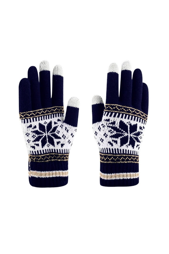 Clearance! Gloves Women Christmas Layer Snowflake Plus Thick Warm Gloves Knitting Wrist Gloves Mittens